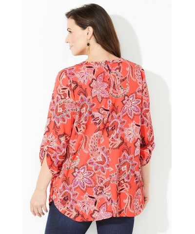 Women's Plus Size Breezeway Georgette Blouse Soft Geranium Paisley Floral $18.93 Blouses