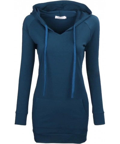 Womens Long Sleeve Tunic Hoodie Dress String Sweatshirts With Pockets Blue $15.11 Hoodies & Sweatshirts