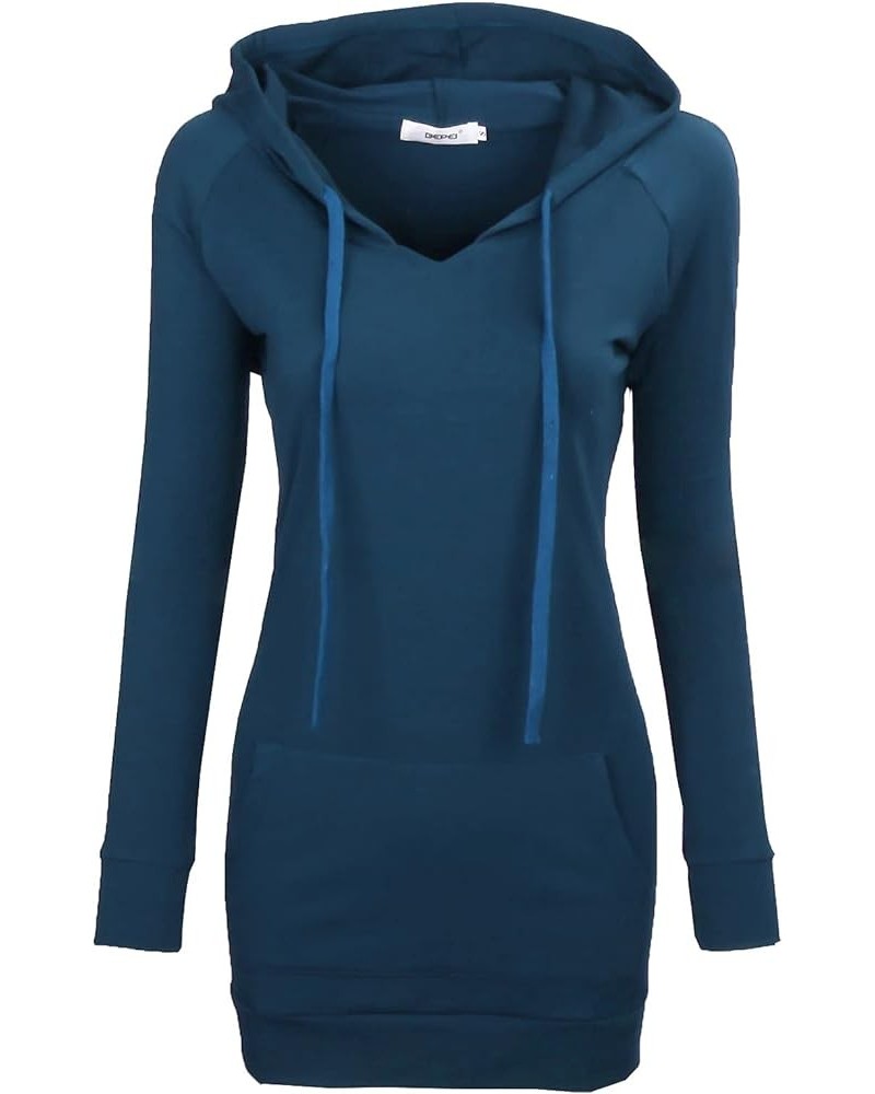 Womens Long Sleeve Tunic Hoodie Dress String Sweatshirts With Pockets Blue $15.11 Hoodies & Sweatshirts