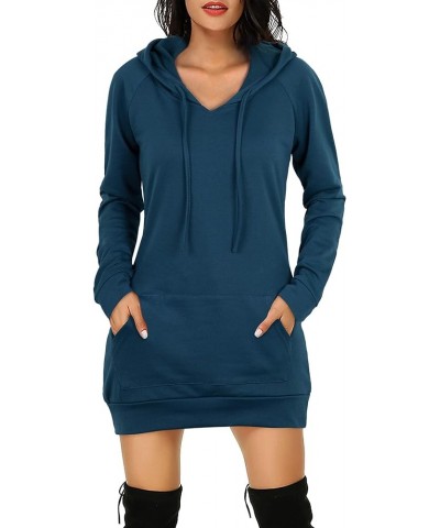 Womens Long Sleeve Tunic Hoodie Dress String Sweatshirts With Pockets Blue $15.11 Hoodies & Sweatshirts