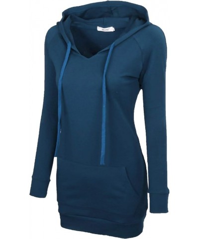 Womens Long Sleeve Tunic Hoodie Dress String Sweatshirts With Pockets Blue $15.11 Hoodies & Sweatshirts