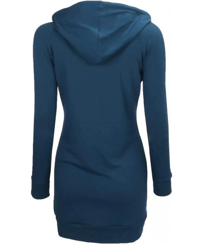 Womens Long Sleeve Tunic Hoodie Dress String Sweatshirts With Pockets Blue $15.11 Hoodies & Sweatshirts