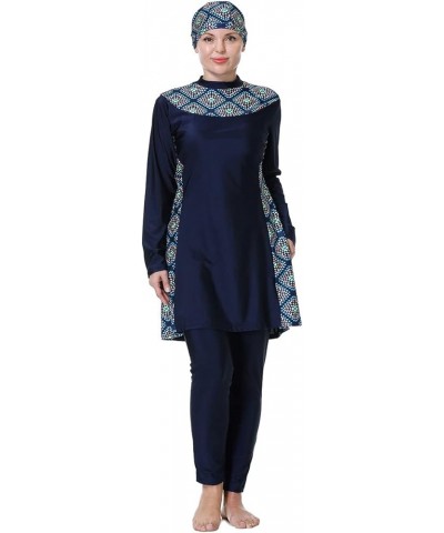 Plus Size Muslim Swimsuits for Women Burkini Modest Swimwear Full Cover Top ​Pants Hijab Islamic Bathing Suit Navy & Floral $...