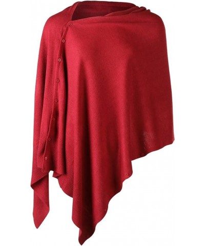 Womens Poncho Sweater Versatile Knit Scarf Wrap with Buttons Solid Shawl Cape Cardigan Gifts for Women 3-burgundy $14.40 Swea...