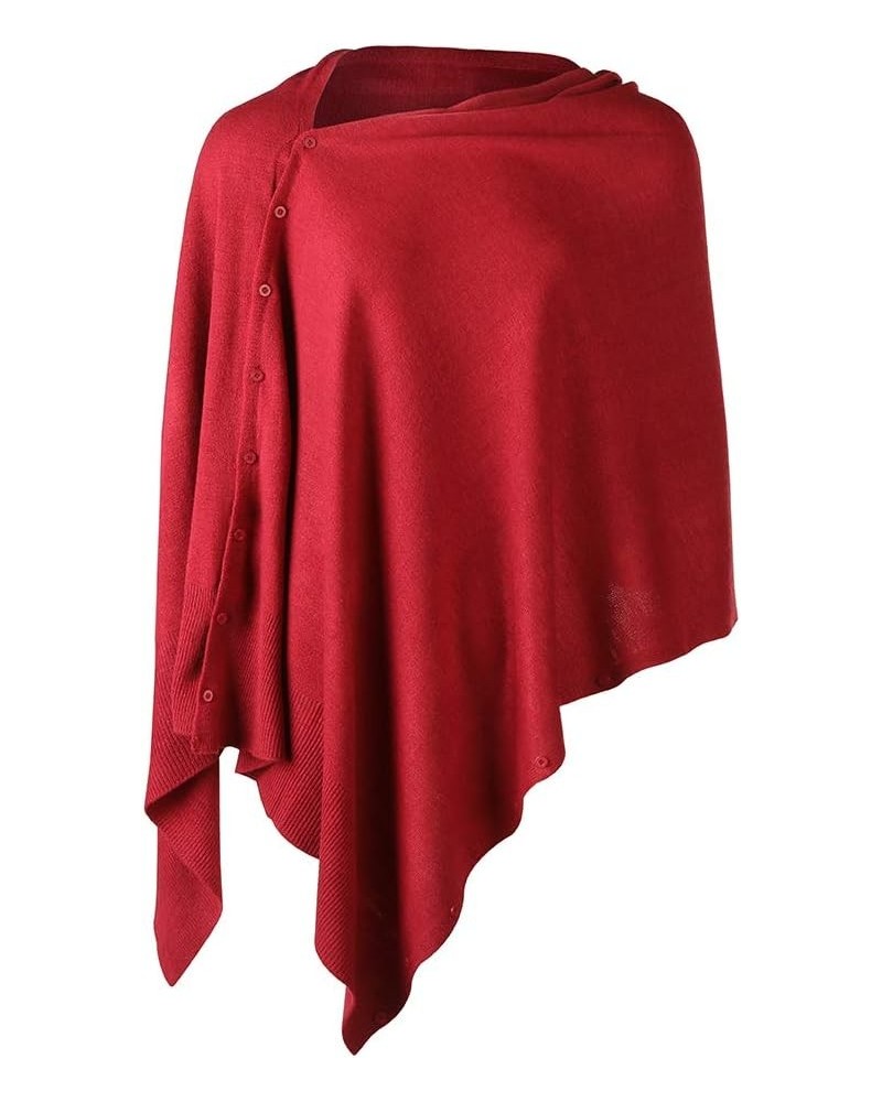 Womens Poncho Sweater Versatile Knit Scarf Wrap with Buttons Solid Shawl Cape Cardigan Gifts for Women 3-burgundy $14.40 Swea...