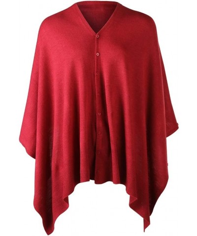 Womens Poncho Sweater Versatile Knit Scarf Wrap with Buttons Solid Shawl Cape Cardigan Gifts for Women 3-burgundy $14.40 Swea...