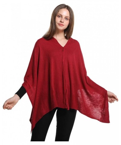 Womens Poncho Sweater Versatile Knit Scarf Wrap with Buttons Solid Shawl Cape Cardigan Gifts for Women 3-burgundy $14.40 Swea...