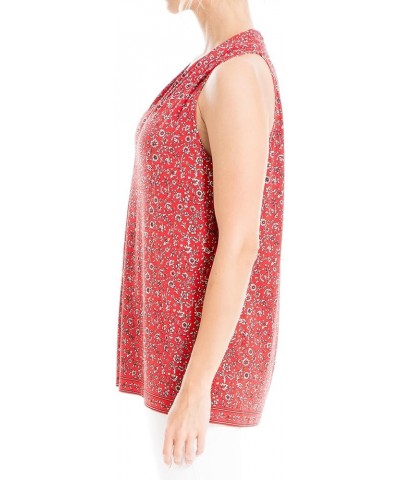 Women's V-Neck Tank Top with Inverted Front Pleats Coral Climbing Floral $10.37 Tanks