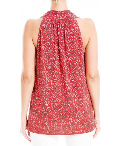 Women's V-Neck Tank Top with Inverted Front Pleats Coral Climbing Floral $10.37 Tanks