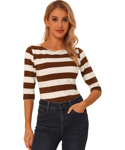 Women's Halloween Elbow Sleeves T-Shirt Casual Boat Neck Slim Fit Tee Brown $12.25 T-Shirts