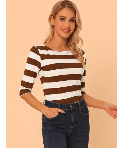 Women's Halloween Elbow Sleeves T-Shirt Casual Boat Neck Slim Fit Tee Brown $12.25 T-Shirts