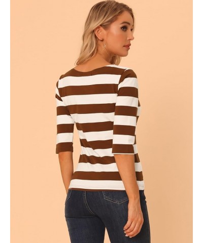 Women's Halloween Elbow Sleeves T-Shirt Casual Boat Neck Slim Fit Tee Brown $12.25 T-Shirts