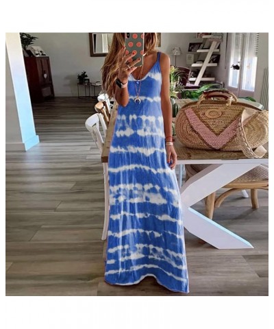 Angxiwan Women's Swing Dress Summer Plus Size Maxi Dresses Loose Solid Spaghetti Strap Dresses Casual Long Dress S-5XL Za-blu...