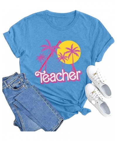 Teacher Shirts Women Neon Teacher Shirt Retro 90s Teacher Outfits Teacher Clothes Tops Blue $11.52 T-Shirts