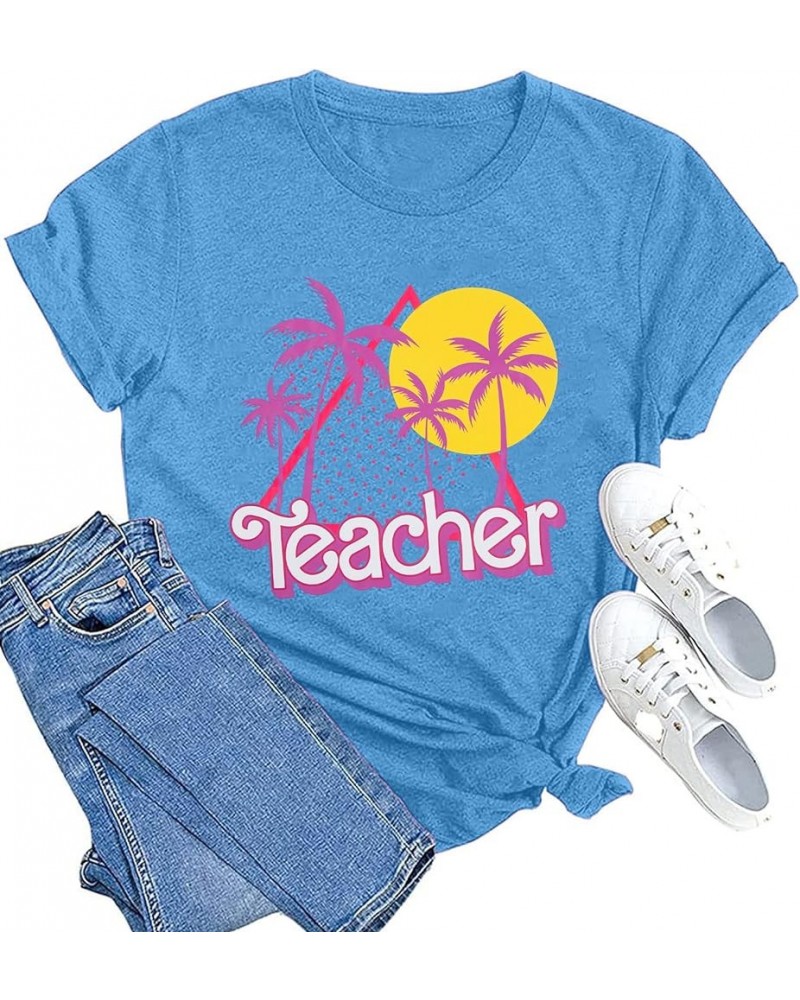 Teacher Shirts Women Neon Teacher Shirt Retro 90s Teacher Outfits Teacher Clothes Tops Blue $11.52 T-Shirts