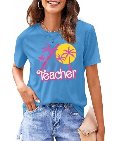 Teacher Shirts Women Neon Teacher Shirt Retro 90s Teacher Outfits Teacher Clothes Tops Blue $11.52 T-Shirts