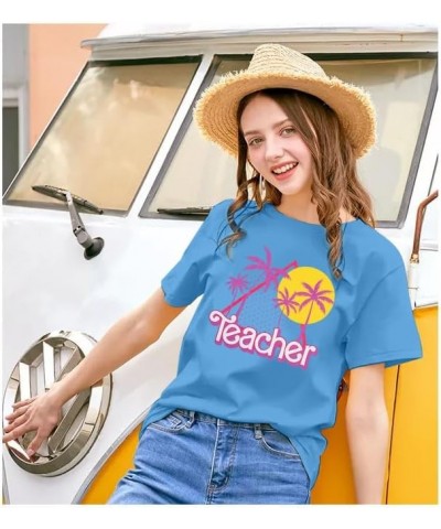 Teacher Shirts Women Neon Teacher Shirt Retro 90s Teacher Outfits Teacher Clothes Tops Blue $11.52 T-Shirts