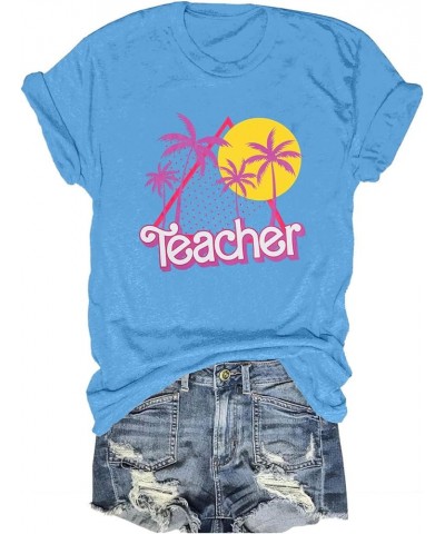 Teacher Shirts Women Neon Teacher Shirt Retro 90s Teacher Outfits Teacher Clothes Tops Blue $11.52 T-Shirts