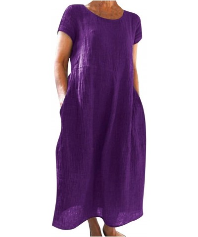 Linnen Dresses for Women 2023 Long Sleeve Fashion Casual Loose Fitted Plain Maxi T Shirt Dress E-purple $15.33 Socks