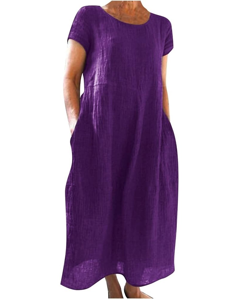 Linnen Dresses for Women 2023 Long Sleeve Fashion Casual Loose Fitted Plain Maxi T Shirt Dress E-purple $15.33 Socks