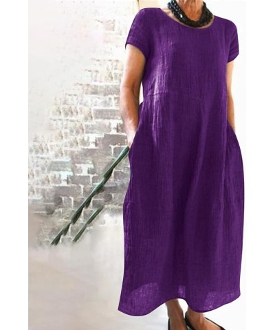 Linnen Dresses for Women 2023 Long Sleeve Fashion Casual Loose Fitted Plain Maxi T Shirt Dress E-purple $15.33 Socks