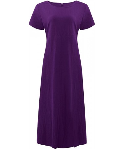 Linnen Dresses for Women 2023 Long Sleeve Fashion Casual Loose Fitted Plain Maxi T Shirt Dress E-purple $15.33 Socks