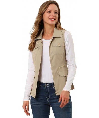 Women's Zip Up Jacket with Pockets Sleeveless Cargo Utility Vest Khaki $26.54 Vests