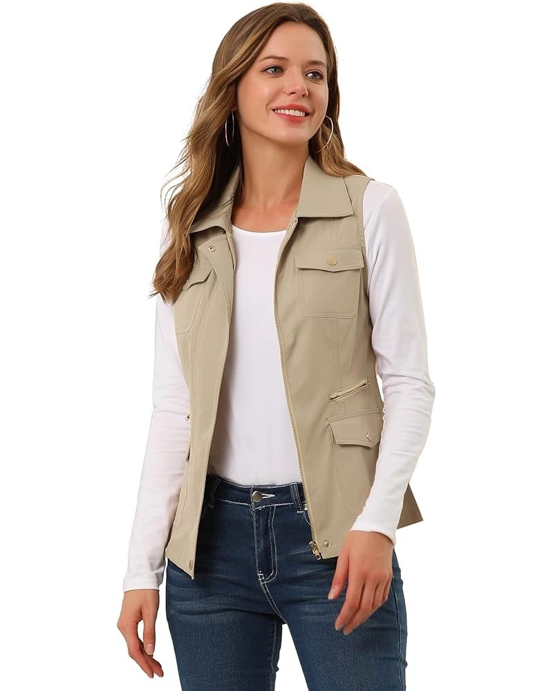 Women's Zip Up Jacket with Pockets Sleeveless Cargo Utility Vest Khaki $26.54 Vests