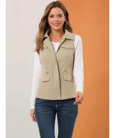 Women's Zip Up Jacket with Pockets Sleeveless Cargo Utility Vest Khaki $26.54 Vests