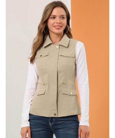 Women's Zip Up Jacket with Pockets Sleeveless Cargo Utility Vest Khaki $26.54 Vests