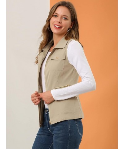 Women's Zip Up Jacket with Pockets Sleeveless Cargo Utility Vest Khaki $26.54 Vests