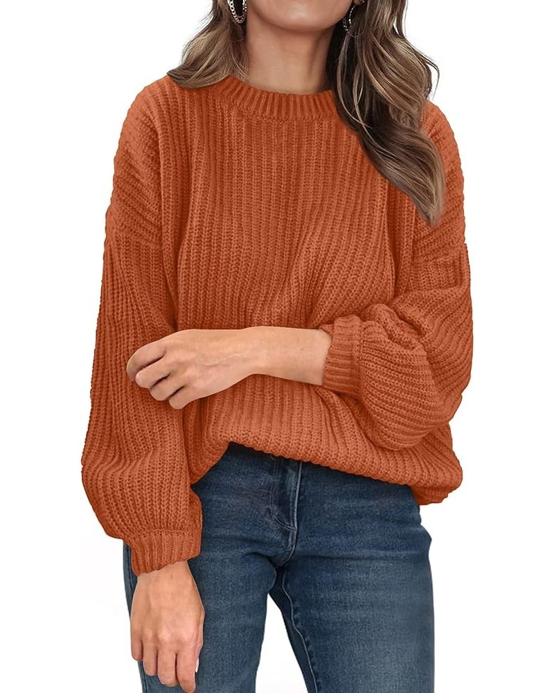 Women's Fashion Sweater Long Sleeve Casual Ribbed Knit Winter Clothes Pullover Sweaters Blouse Top Rust Red $28.31 Sweaters