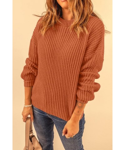 Women's Fashion Sweater Long Sleeve Casual Ribbed Knit Winter Clothes Pullover Sweaters Blouse Top Rust Red $28.31 Sweaters