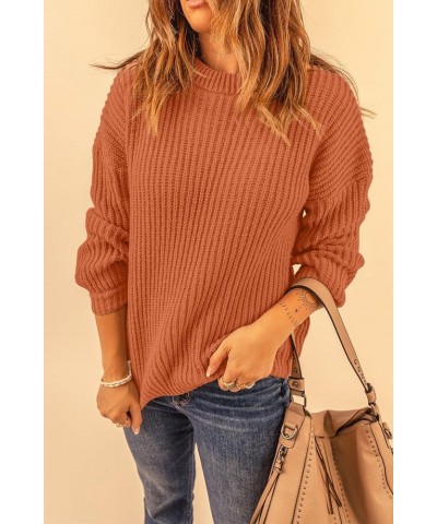 Women's Fashion Sweater Long Sleeve Casual Ribbed Knit Winter Clothes Pullover Sweaters Blouse Top Rust Red $28.31 Sweaters