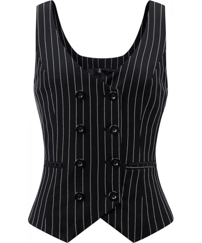 Womens Suit Vest Double Breasted V-Neck Fashion Dressy Casual Waistcoat Vest for Women Black Stripe $18.86 Vests