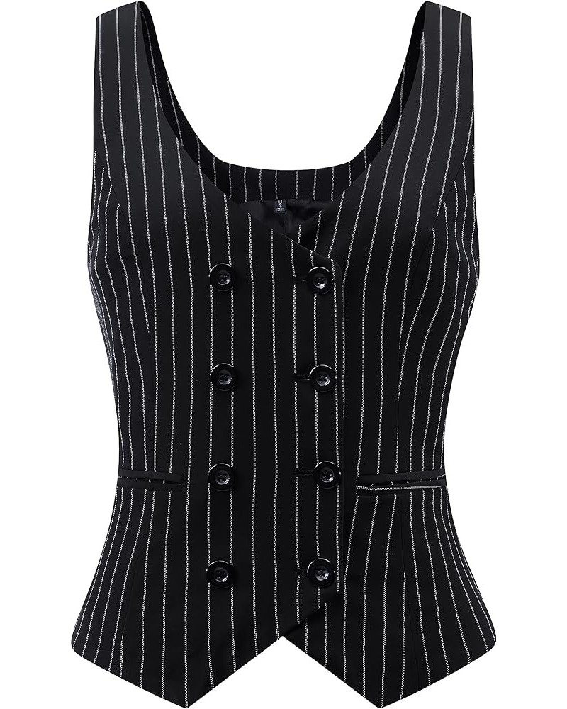 Womens Suit Vest Double Breasted V-Neck Fashion Dressy Casual Waistcoat Vest for Women Black Stripe $18.86 Vests