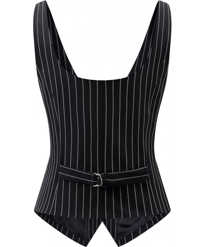 Womens Suit Vest Double Breasted V-Neck Fashion Dressy Casual Waistcoat Vest for Women Black Stripe $18.86 Vests