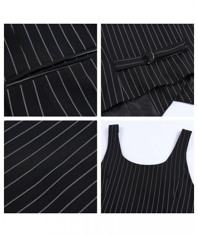 Womens Suit Vest Double Breasted V-Neck Fashion Dressy Casual Waistcoat Vest for Women Black Stripe $18.86 Vests