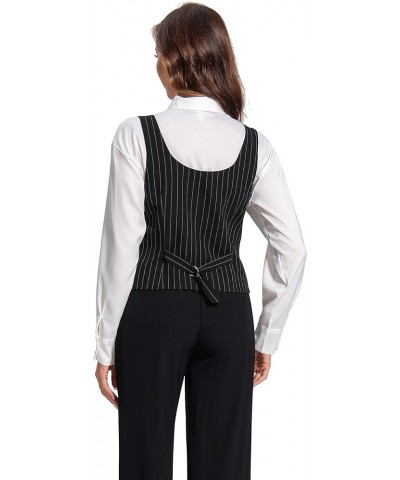 Womens Suit Vest Double Breasted V-Neck Fashion Dressy Casual Waistcoat Vest for Women Black Stripe $18.86 Vests