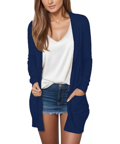 Long Sleeve Cardigan for Women Fall Open Front Cardigans Pockets Casual Lightweight Knit Sweaters Coat 1-navy $6.04 Sweaters