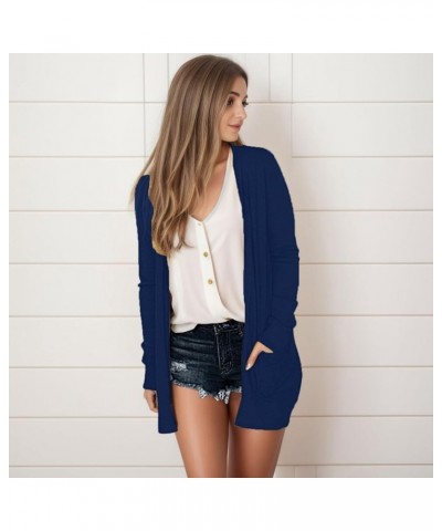 Long Sleeve Cardigan for Women Fall Open Front Cardigans Pockets Casual Lightweight Knit Sweaters Coat 1-navy $6.04 Sweaters