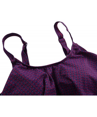 Women's Tankini Swimsuit Two Pieces Set Ruffle Swimwear Bathingsuit with Boyshort Purple&white Polka Dots $19.12 Swimsuits