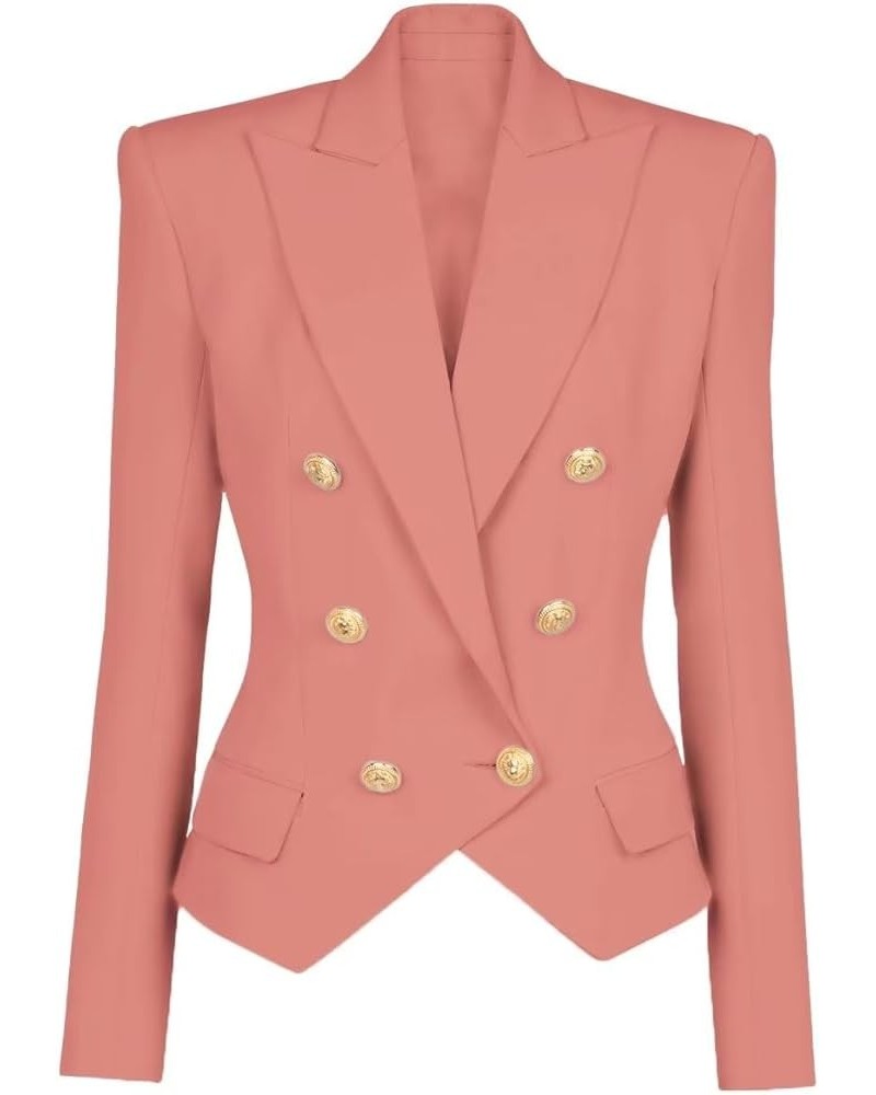 Women's Blazer Business Women Casual Long Sleeve Double Breasted Suit Jacket Office Lady Work Blazers Suit Coral $18.19 Blazers