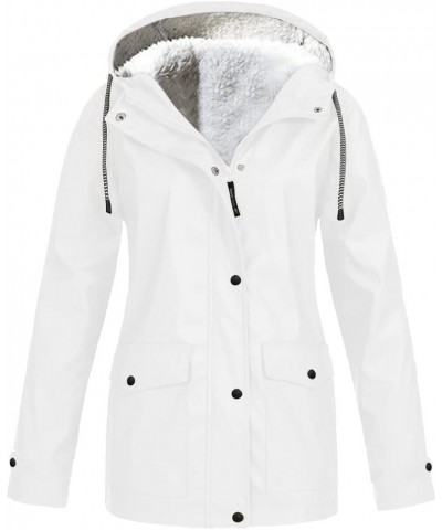 Women's Raincoats Waterproof With Hood Solid Color Plush Thickening Jacket Outdoor Size Hooded Coats, S-5XL Kc10-white $15.58...