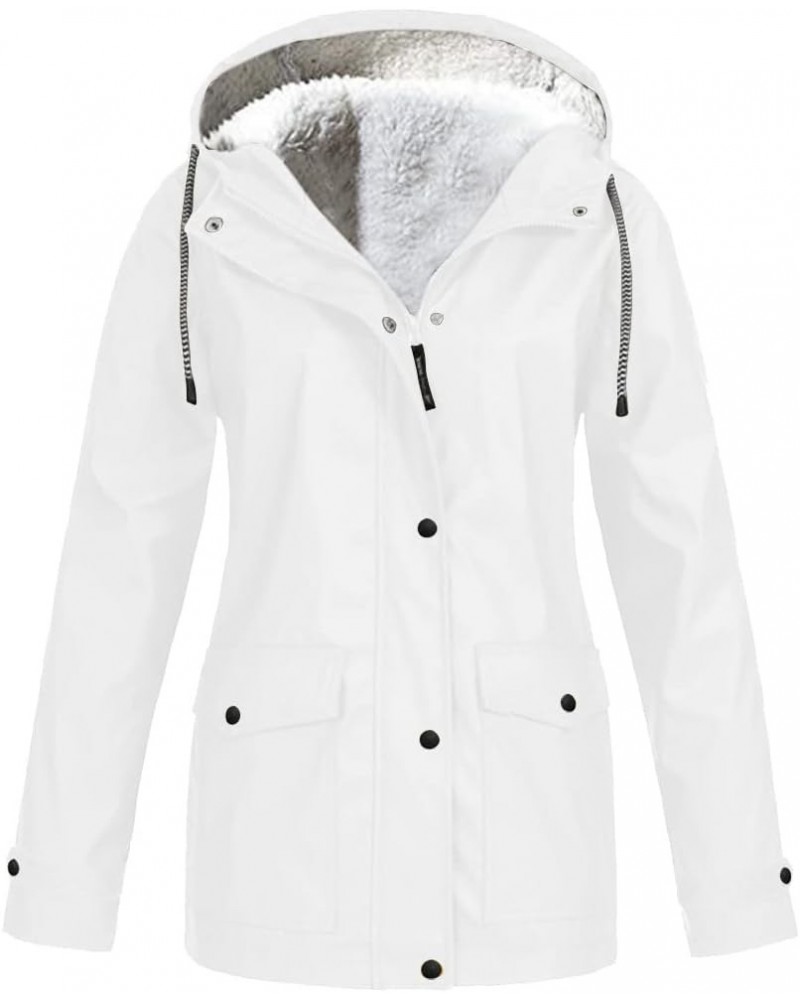 Women's Raincoats Waterproof With Hood Solid Color Plush Thickening Jacket Outdoor Size Hooded Coats, S-5XL Kc10-white $15.58...