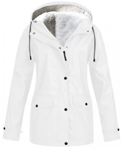 Women's Raincoats Waterproof With Hood Solid Color Plush Thickening Jacket Outdoor Size Hooded Coats, S-5XL Kc10-white $15.58...