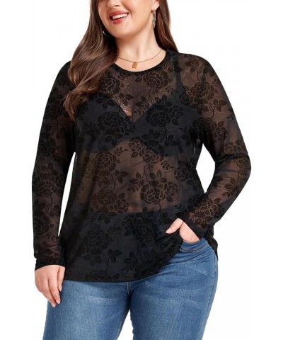 Women's Plus Size Mesh Sheer See Through Short Sleeve Blouse Tops Tshirts Z-10 Floral $10.50 Tops