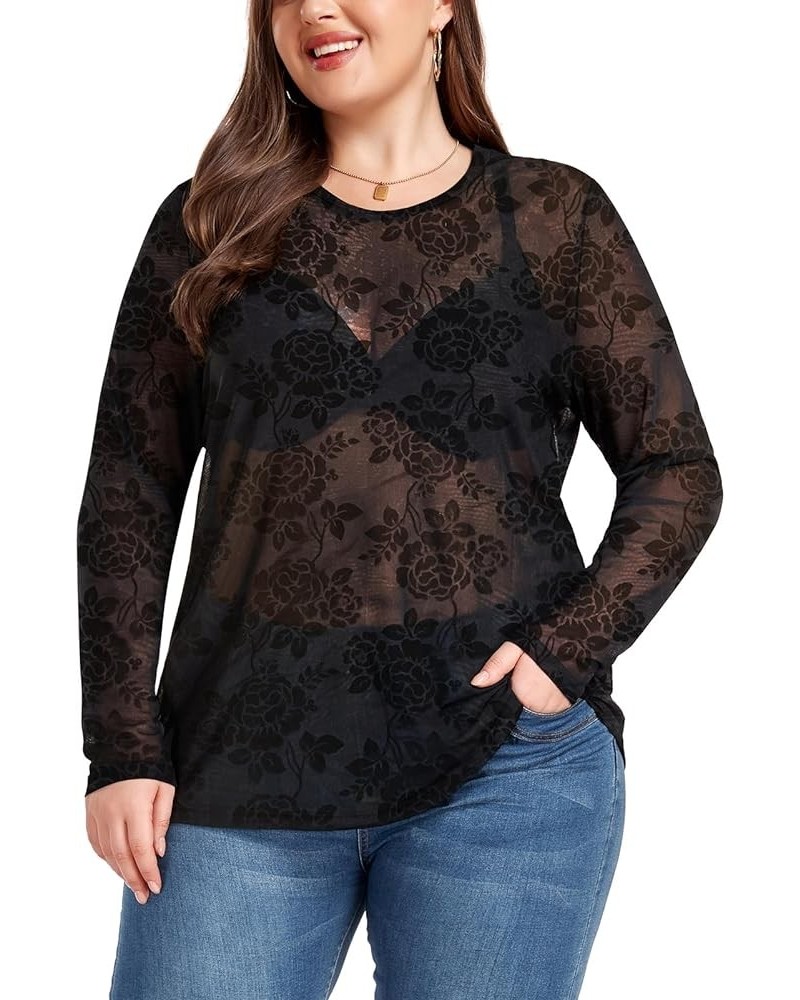 Women's Plus Size Mesh Sheer See Through Short Sleeve Blouse Tops Tshirts Z-10 Floral $10.50 Tops