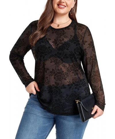 Women's Plus Size Mesh Sheer See Through Short Sleeve Blouse Tops Tshirts Z-10 Floral $10.50 Tops