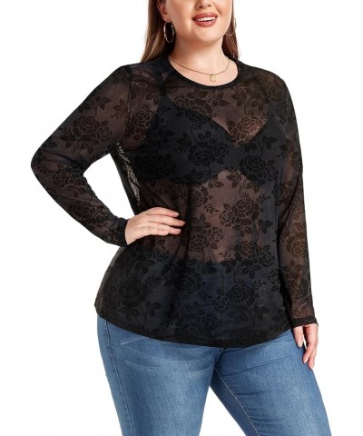 Women's Plus Size Mesh Sheer See Through Short Sleeve Blouse Tops Tshirts Z-10 Floral $10.50 Tops